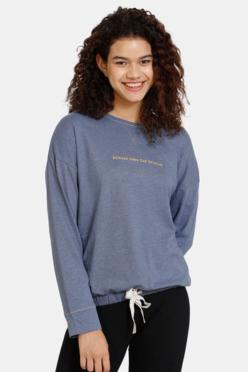 Buy Marks Spencer Brunch Slogan Cotton Loungewear Top Blue Marl at Rs.1799 online Nightwear online